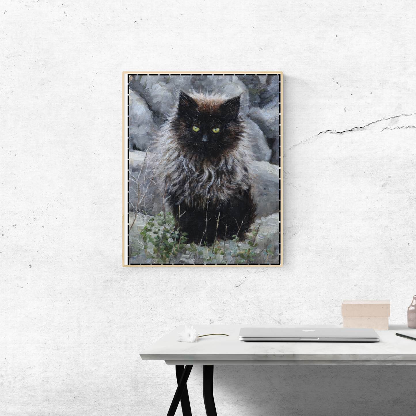 Grey Black Kitty Original Oil Painting