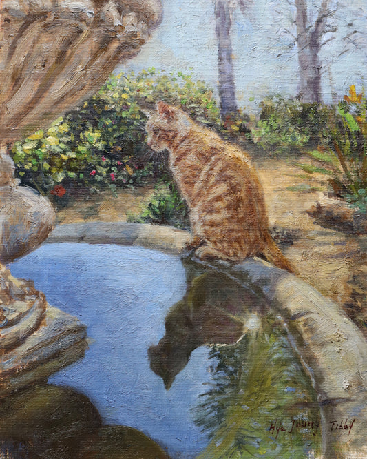 Ginger Cat On The Fountain