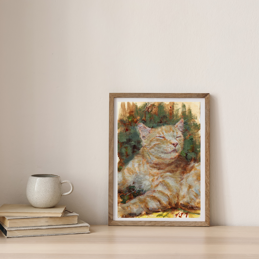Content Ginger Cat-Oil Painting Original