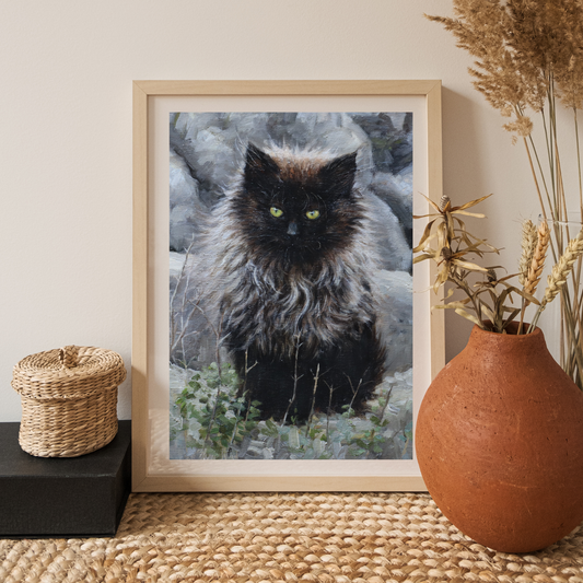 Grey Black Kitty Original Oil Painting